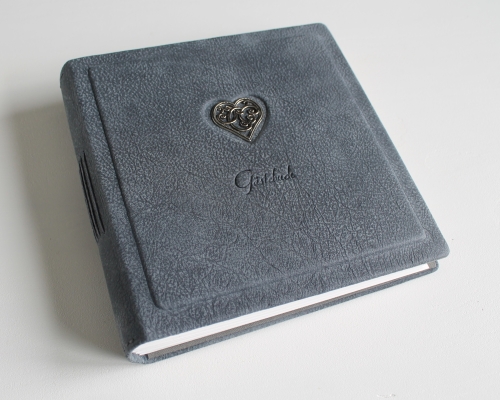 Preview: Gästebuch - Album "Herz" aus grauem Büffelleder, mittelgroß